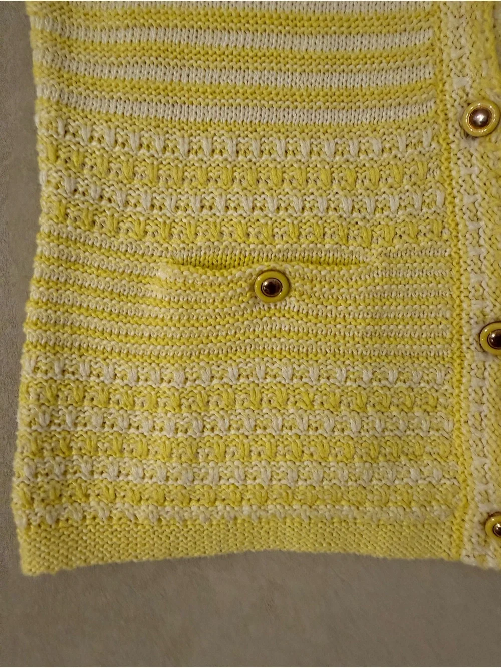 Trina Turk Yellow White Striped Cotton Knit Button-Front Cardigan Sweater Sz S